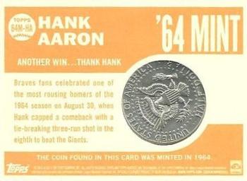 2013 Topps Heritage - 1964 Mint JFK Silver Half Dollar #64M-HA Hank Aaron Back