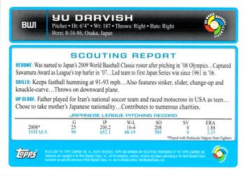 2009 Bowman - WBC Prospects Gold #BW1 Yu Darvish Back