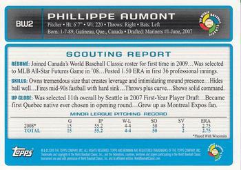 2009 Bowman - WBC Prospects Gold #BW2 Phillippe Aumont Back