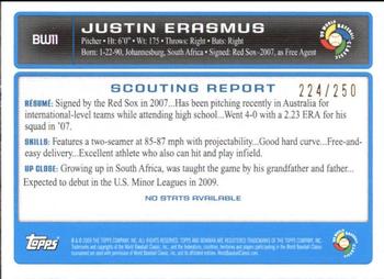 2009 Bowman - WBC Prospects Orange #BW11 Justin Erasmus Back