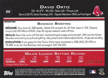 2009 Bowman Chrome - Blue Refractors #22 David Ortiz Back