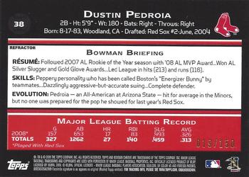 2009 Bowman Chrome - Blue Refractors #38 Dustin Pedroia Back