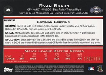 2009 Bowman Chrome - Blue Refractors #44 Ryan Braun Back
