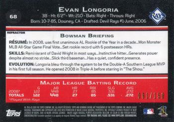 2009 Bowman Chrome - Blue Refractors #68 Evan Longoria Back