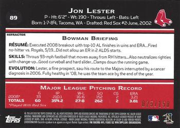 2009 Bowman Chrome - Blue Refractors #89 Jon Lester Back