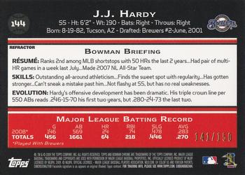 2009 Bowman Chrome - Blue Refractors #144 J.J. Hardy Back