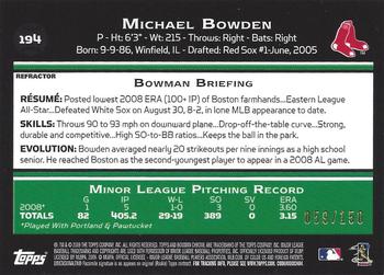 2009 Bowman Chrome - Blue Refractors #194 Michael Bowden Back