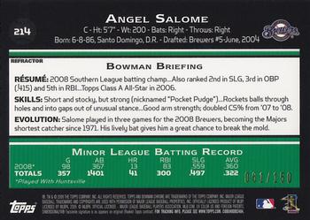 2009 Bowman Chrome - Blue Refractors #214 Angel Salome Back