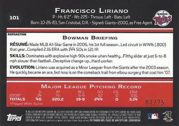 2009 Bowman Chrome - Orange Refractors #101 Francisco Liriano Back
