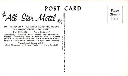 1960 JD McCarthy Postcards #NNO Curt Simmons Back