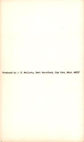 1969 JD McCarthy Postcards #NNO Rollie Fingers Back