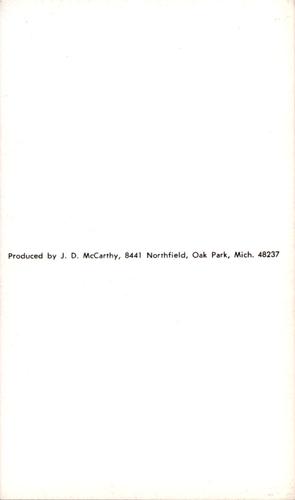 1969 JD McCarthy Postcards #NNO Vicente Romo Back