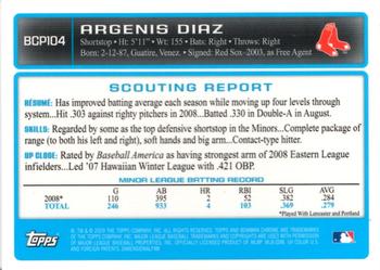 2009 Bowman Chrome - Prospects #BCP104 Argenis Diaz Back