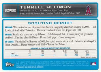 2009 Bowman Chrome - Prospects #BCP130 Terrell Alliman Back
