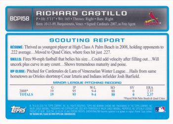 2009 Bowman Chrome - Prospects #BCP158 Richard Castillo Back