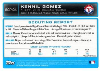 2009 Bowman Chrome - Prospects #BCP194 Kennil Gomez Back