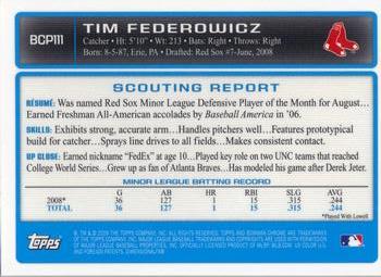 2009 Bowman Chrome - Prospects #BCP111 Tim Federowicz Back