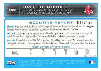 2009 Bowman Chrome - Prospects Blue Refractors #BCP111 Tim Federowicz Back