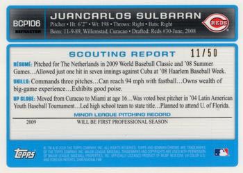 2009 Bowman Chrome - Prospects Gold Refractors #BCP106 Juan Carlos Sulbaran Back