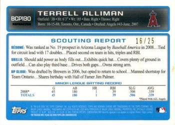 2009 Bowman Chrome - Prospects Orange Refractors #BCP130 Terrell Alliman Back