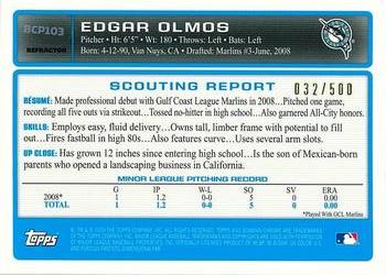 2009 Bowman Chrome - Prospects Refractors #BCP103 Edgar Olmos Back
