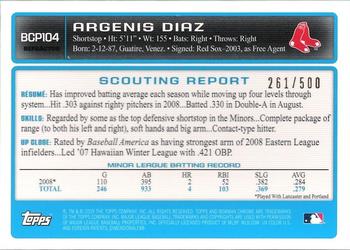 2009 Bowman Chrome - Prospects Refractors #BCP104 Argenis Diaz Back