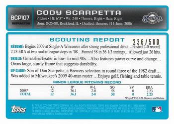 2009 Bowman Chrome - Prospects Refractors #BCP107 Cody Scarpetta Back