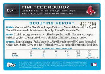 2009 Bowman Chrome - Prospects Refractors #BCP111 Tim Federowicz Back