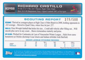 2009 Bowman Chrome - Prospects Refractors #BCP158 Richard Castillo Back