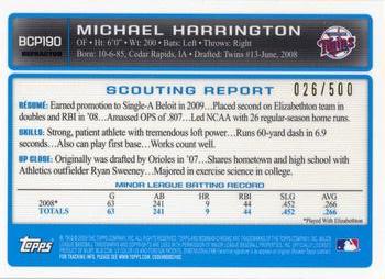 2009 Bowman Chrome - Prospects Refractors #BCP190 Michael Harrington Back