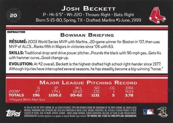 2009 Bowman Chrome - Refractors #20 Josh Beckett Back