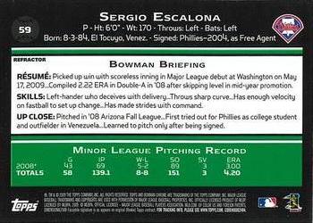 2009 Bowman Chrome - Refractors #59 Sergio Escalona Back