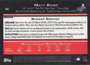 2009 Bowman Chrome - Refractors #61 Matt Kemp Back