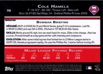 2009 Bowman Chrome - Refractors #70 Cole Hamels Back