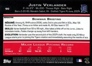 2009 Bowman Chrome - Refractors #90 Justin Verlander Back