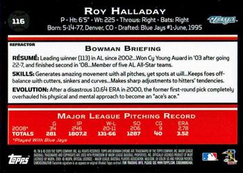 2009 Bowman Chrome - Refractors #116 Roy Halladay Back