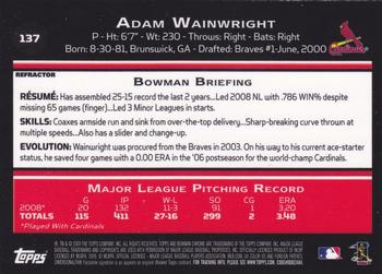 2009 Bowman Chrome - Refractors #137 Adam Wainwright Back