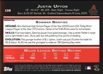 2009 Bowman Chrome - Refractors #138 Justin Upton Back