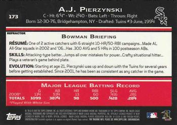 2009 Bowman Chrome - Refractors #173 A.J. Pierzynski Back