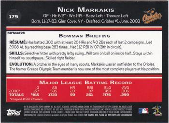 2009 Bowman Chrome - Refractors #179 Nick Markakis Back