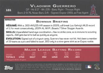 2009 Bowman Chrome - Refractors #181 Vladimir Guerrero Back