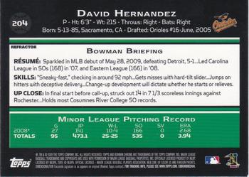 2009 Bowman Chrome - Refractors #204 David Hernandez Back