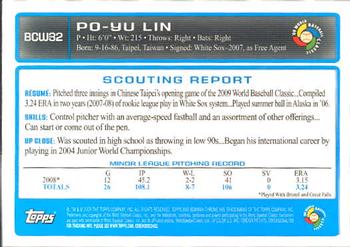2009 Bowman Chrome - WBC Prospects #BCW32 Po-Yu Lin Back