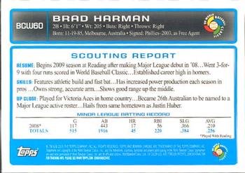 2009 Bowman Chrome - WBC Prospects #BCW60 Brad Harman Back
