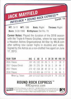 2019 Choice Round Rock Express #15 Jack Mayfield Back