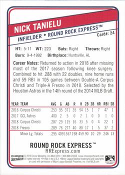 2019 Choice Round Rock Express #24 Nick Tanielu Back