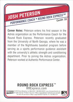 2019 Choice Round Rock Express #33 Josh Peterson Back