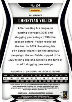 2020 Panini Chronicles - Certified #24 Christian Yelich Back