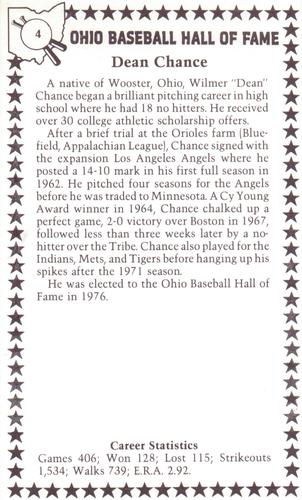 1982-91 Ohio Baseball Hall of Fame #4 Dean Chance Back