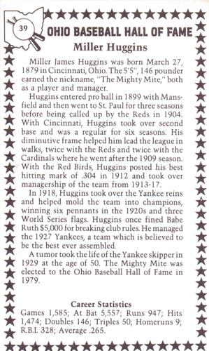 1982-91 Ohio Baseball Hall of Fame #39 Miller Huggins Back